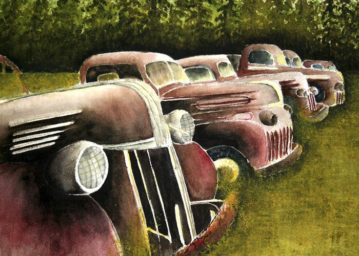 Truck Paintings Greeting Card featuring the painting Oldies but Goodies by Mary Gaines