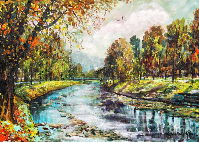 Olza River Greeting Card featuring the painting Olza River by Dariusz Orszulik