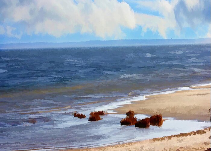 Beach Greeting Card featuring the painting On A Clear Day by Judy Palkimas
