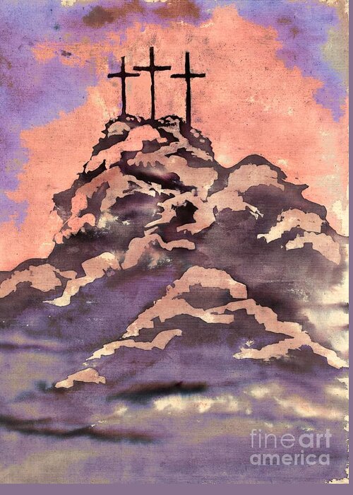 Cross Greeting Card featuring the painting On a Hill Far Away by Robert D McBain