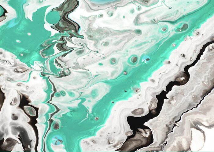 Jenny Rainbow Fine Art Photography Greeting Card featuring the photograph On Emerald Waves Fragment 1. Abstract Fluid Acrylic Painting by Jenny Rainbow