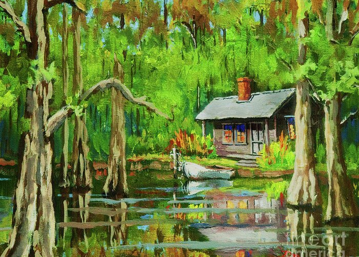 Louisiana Fishing Camp Greeting Card featuring the painting On the Bayou by Dianne Parks