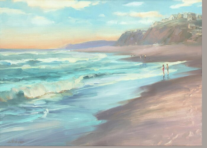 Ocean Greeting Card featuring the painting On the Beach by Steve Henderson