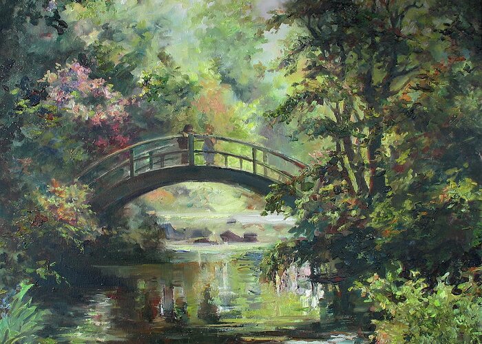 Bridge Greeting Card featuring the painting On the bridge by Tigran Ghulyan