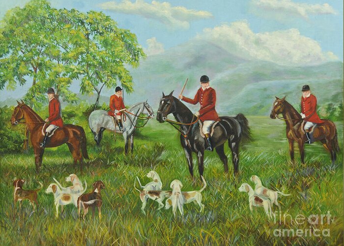 Fox Hunt Greeting Card featuring the painting On The Hunt by Charlotte Blanchard