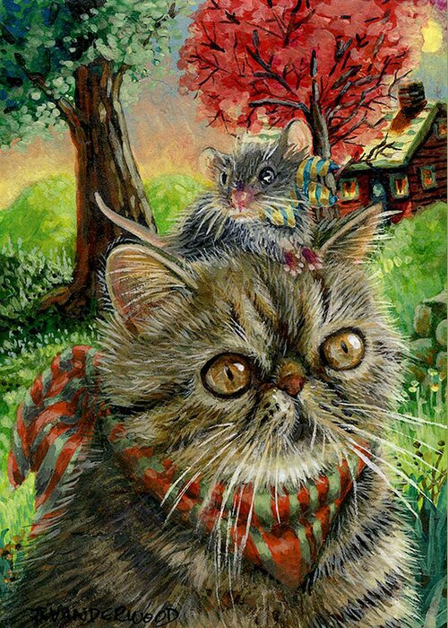 Cat Greeting Card featuring the painting On The Hunt For Fun Stuff by Jacquelin L Westerman