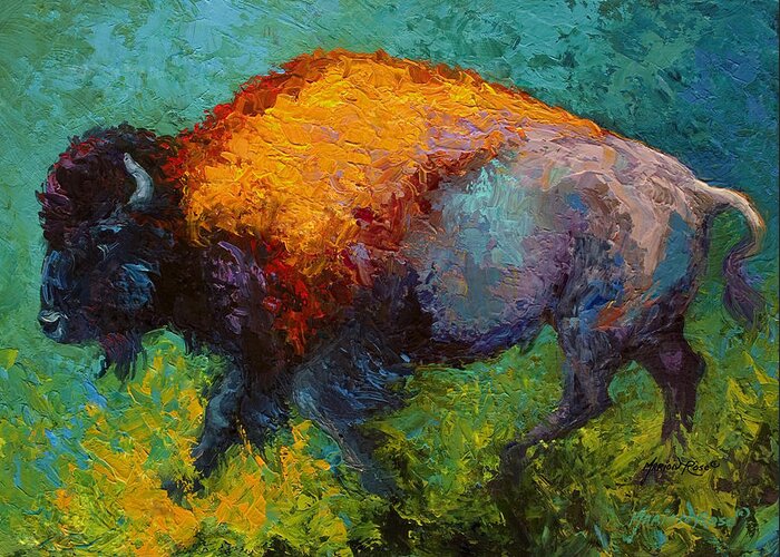 Bison Greeting Card featuring the painting On The Run by Marion Rose