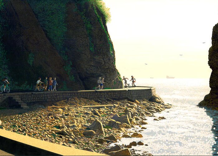 Landscape Greeting Card featuring the painting On the Seawall Stanley Park by Neil Woodward