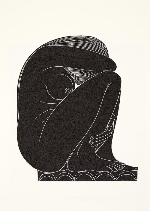 Crouching Greeting Card featuring the drawing On the Tiles by Eric Gill