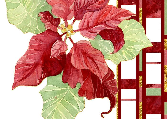 Modern Greeting Card featuring the painting One Perfect Poinsettia Flower w Modern Stripes by Audrey Jeanne Roberts