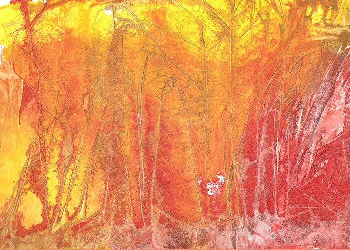 Red Greeting Card featuring the painting One Spark by Jackie Mueller-Jones