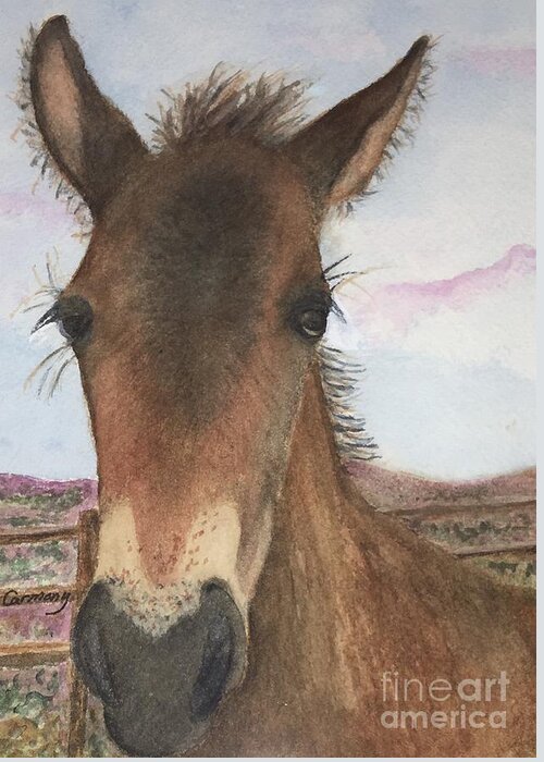 Filly Greeting Card featuring the painting One Week Old Filly by Sue Carmony