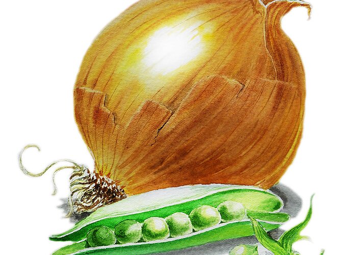 Onion Greeting Card featuring the painting Onion and Peas by Irina Sztukowski