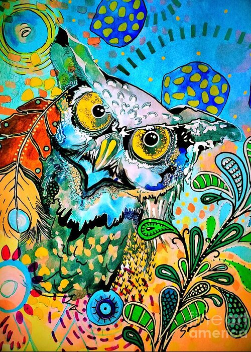 Owl Greeting Card featuring the painting Oogke Owl by Amy Sorrell