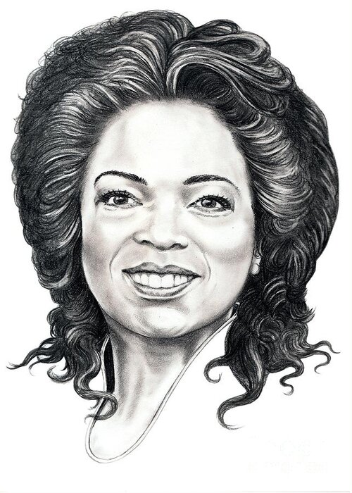 Oprah Greeting Card featuring the drawing Oprah Winfrey by Murphy Elliott