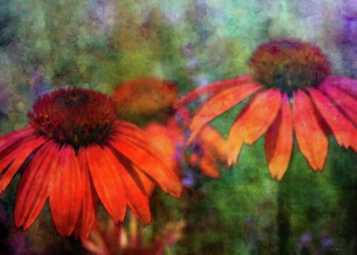 Impressionist Greeting Card featuring the photograph Orange Cones and Lavender 2622 IDP_2 by Steven Ward