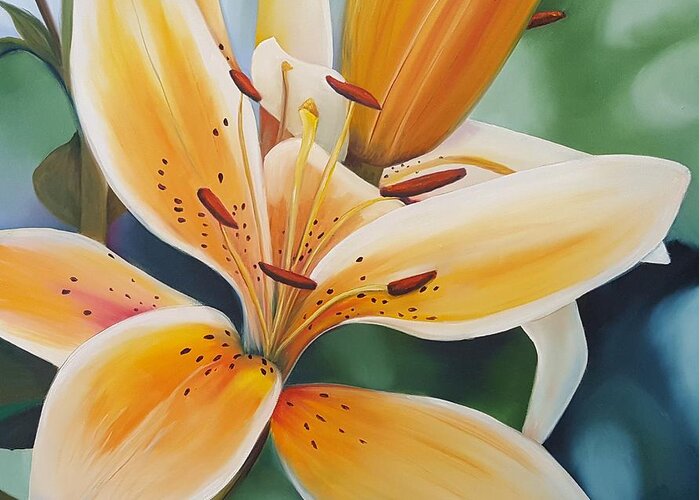 Oil Painting Greeting Card featuring the painting Orange Cream Lily by Connie Rish