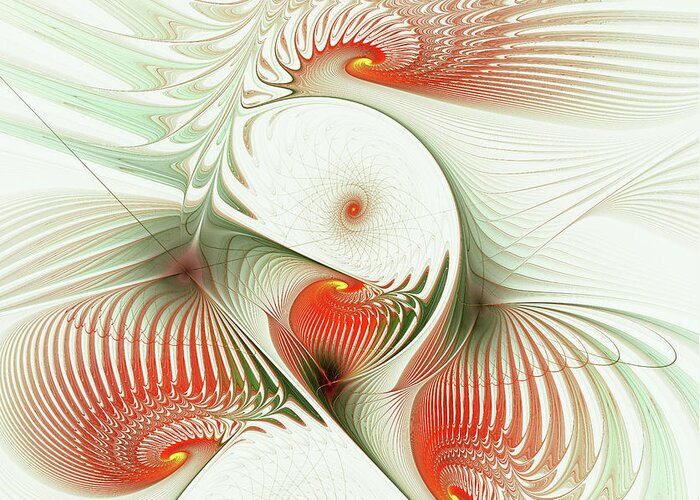 Sprirals Greeting Card featuring the digital art Orange Fan Spirals by Deborah Benoit