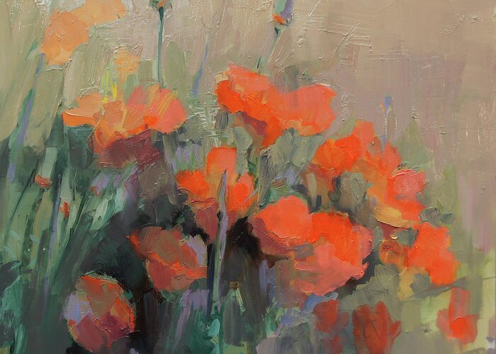 Floral Greeting Card featuring the painting Orange Poppies by Cathy Locke