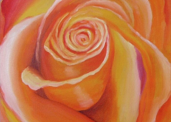 Orange Greeting Card featuring the painting Orange Rose by Quwatha Valentine