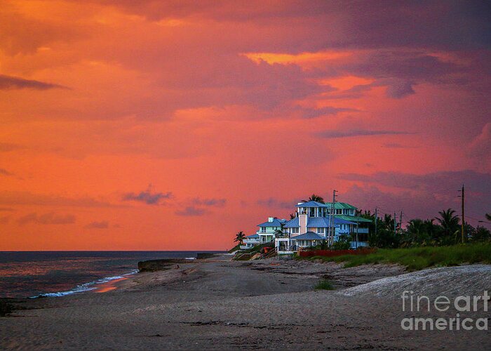 Sky Greeting Card featuring the photograph Orange Sky Beach House by Tom Claud