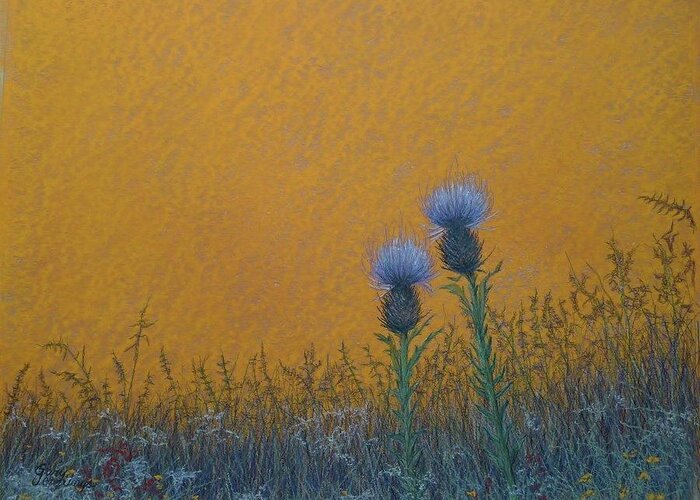 Wildflower Greeting Card featuring the pastel ORANGE SKY with THISTLE by Gary Edward Jennings