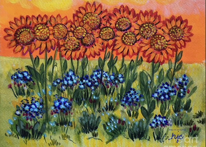 Sunset Greeting Card featuring the painting Orange Sunset Flowers by Holly Carmichael