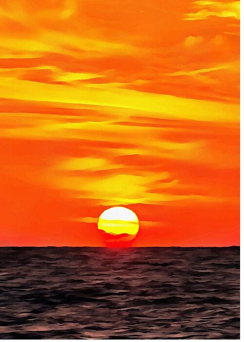 Sunset Greeting Card featuring the painting Orange Sunset by Taiche Acrylic Art