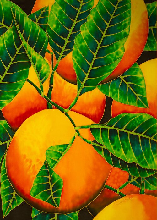 Silk Art Greeting Card featuring the painting Oranges by Daniel Jean-Baptiste