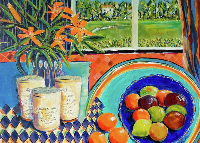 Acrylic Greeting Card featuring the painting Oranges Still Life by Seeables Visual Arts