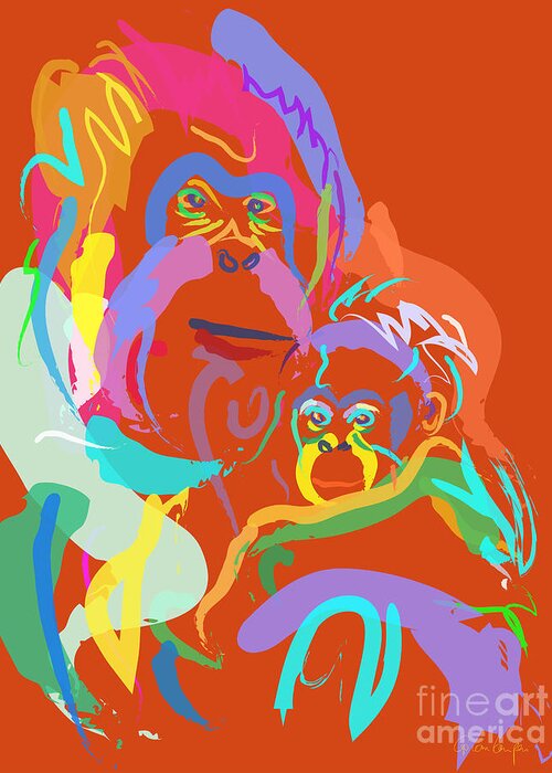 Orangutan Art Greeting Card featuring the painting Orangutan mom and baby by Go Van Kampen