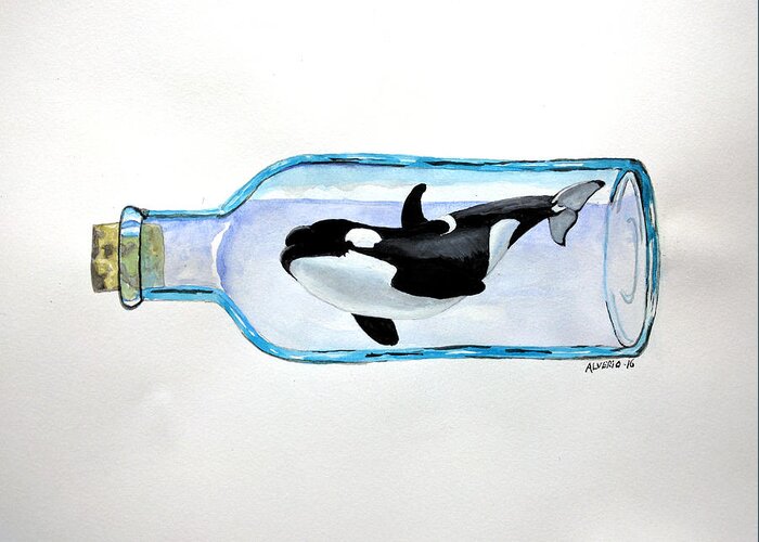 Killer Greeting Card featuring the painting Orca by Edwin Alverio