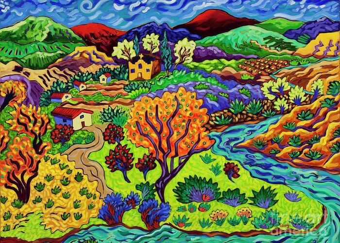 Rio Grande Greeting Card featuring the painting Orchard Abundance by Cathy Carey