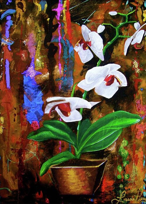 Flowers Greeting Card featuring the painting Orchid HI by Laura Pierre-Louis
