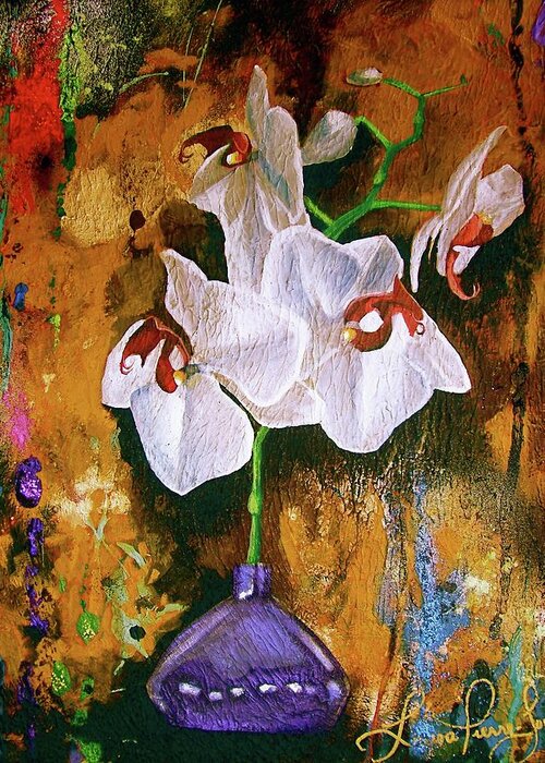 Flowers Greeting Card featuring the painting Orchid HO by Laura Pierre-Louis