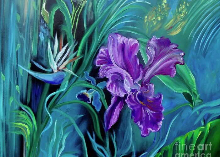 Color Swirls Greeting Card featuring the painting Orchid Jungle by Jenny Lee