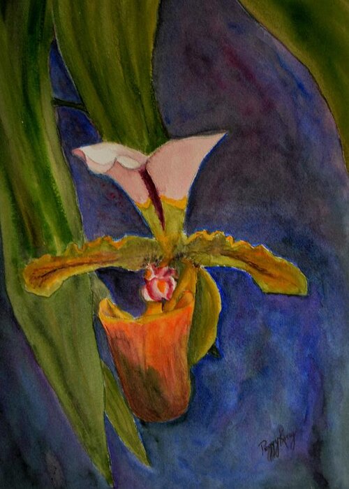 Flower Greeting Card featuring the painting Orchid by Peggy King