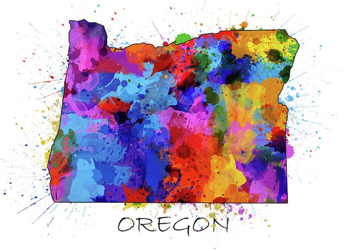 Oregon Greeting Card featuring the digital art Oregon Map Color Splatter by Bekim M