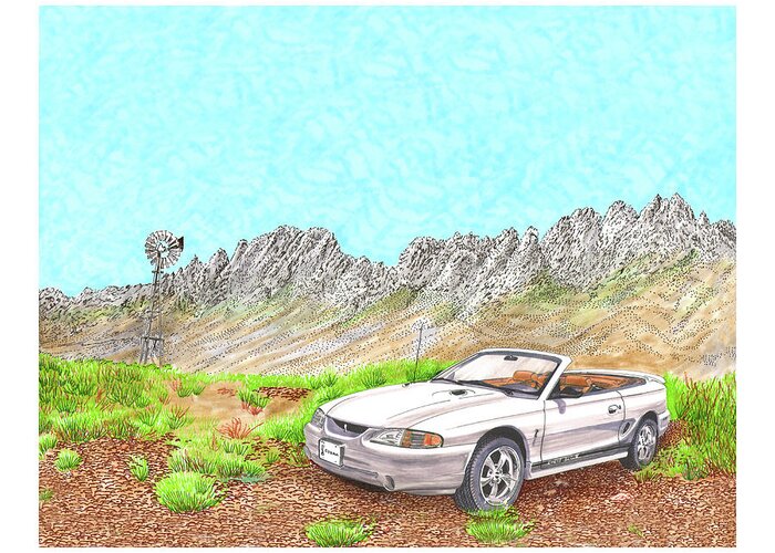 1997 Ford Svt Mustang Cobra Greeting Card featuring the painting Organ Mountain Mustang by Jack Pumphrey
