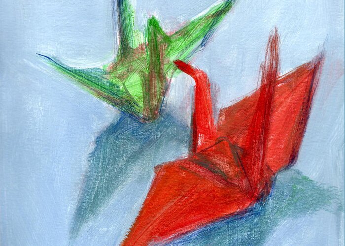 Origami Cranes Greeting Card featuring the painting Origami Cranes by Kazumi Whitemoon