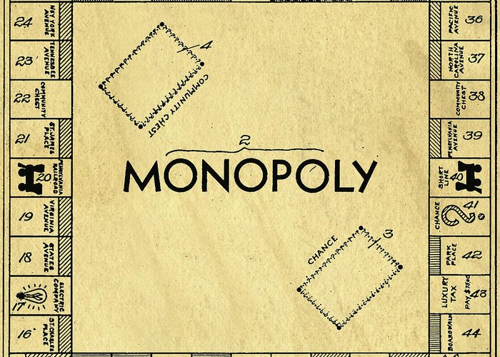 Monopoly Greeting Card featuring the drawing Original Patent For Monopoly Board Game Square by Edward Fielding