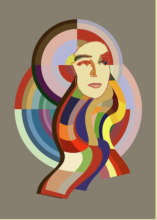 Sonia Delaunay Orphiste Tencc Greeting Card featuring the digital art Orphiste - Pop Art Portrait of Sonia Delaunay by BFA Prints