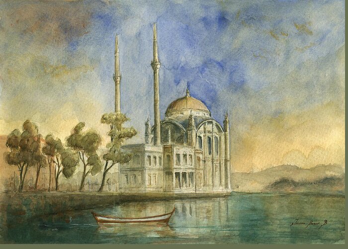 Art Greeting Card featuring the painting Ortakoy Mosque Istanbul by Juan Bosco