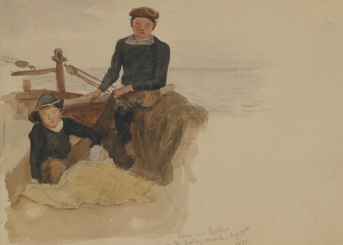 19h Century Art Greeting Card featuring the drawing Oscar and Bobino on the Fishing Smack by John Singer Sargent