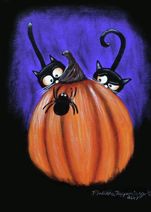 Halloween Greeting Card featuring the painting Oscar and Matilda - A Spider Oh Heck No by Melissa Toppenberg