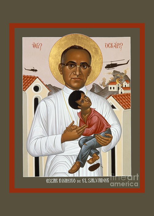 St. Oscar Romero Of El Salvado Greeting Card featuring the painting St. Oscar Romero of El Salvado - RLOSR by Br Robert Lentz OFM