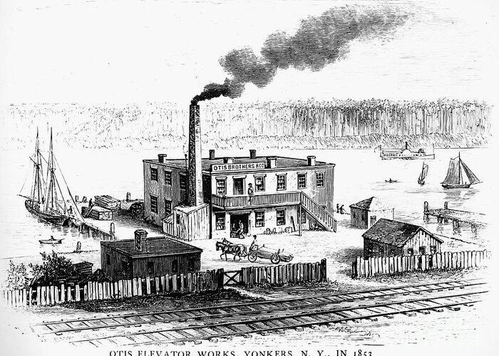 1853 Greeting Card featuring the photograph Otis Elevator Works, 1853 by Granger