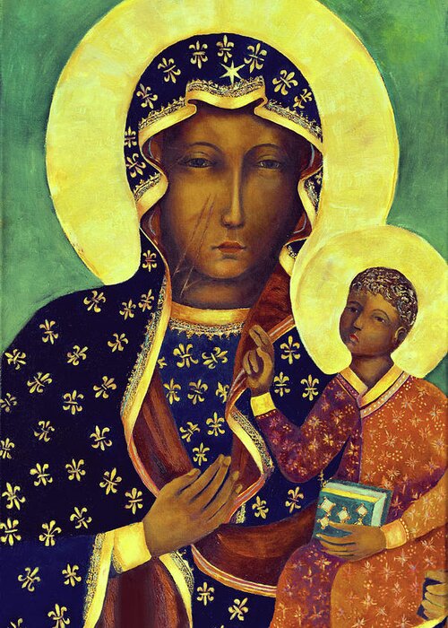 Our Greeting Card featuring the painting Our Lady of Czestochowa Black Madonna Poland Virgin Mary Art by Magdalena Walulik