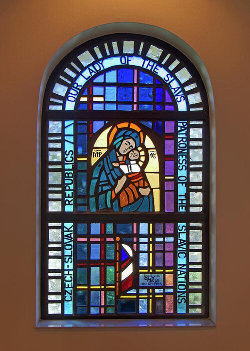 Stained Glass Window Greeting Card featuring the photograph Our Lady of the Slavs by Sally Weigand