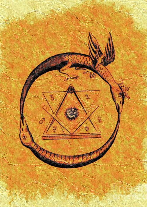 Ouroboros Greeting Card featuring the painting Ouroboros, Freemasonic Symbol by Esoterica Art Agency